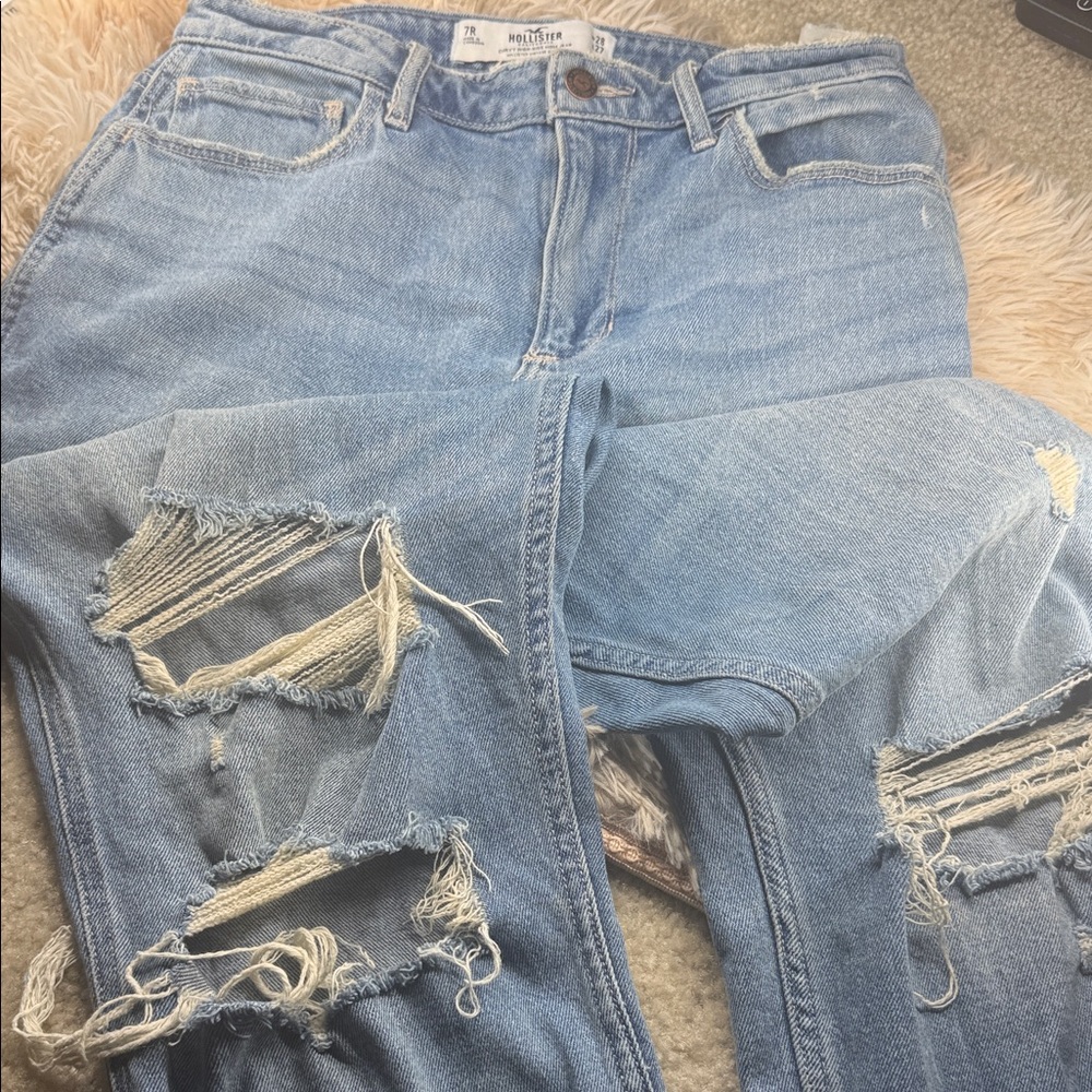 Hollister High Rise Distressed Blue Jeans